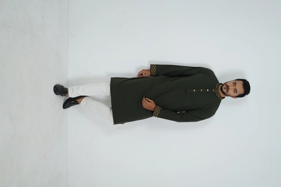 Embroidery Panjabi - OLIVE